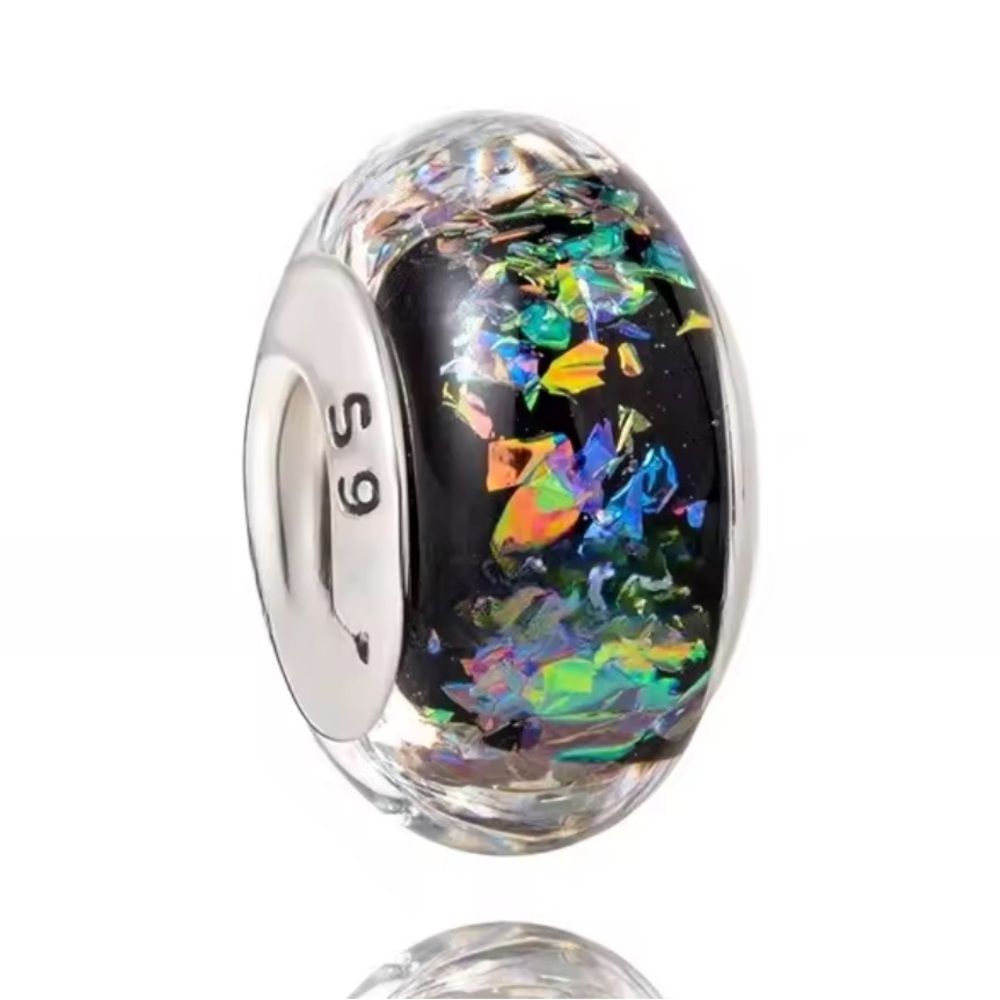 NWOT Iridescent Multicolored Effervescence Murano Glass Charm Sterling Silver